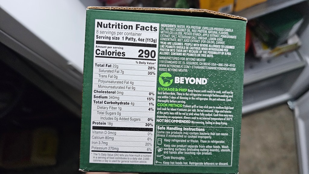 beyond cookout nutrition facts